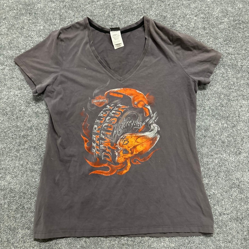 Harley Davidson T-Shirt Womens XXL Gray V-Neck Grand Cayman Graphic Biker Tee